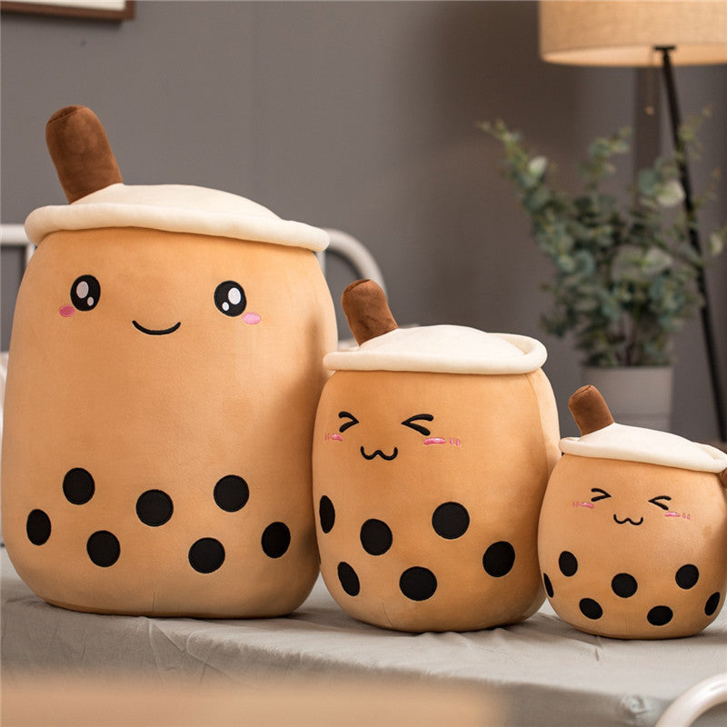 Boba Tea Plush Toy - Cute Strawberry Milk Tea Stuffed Animal Pillow Cushion for Kids