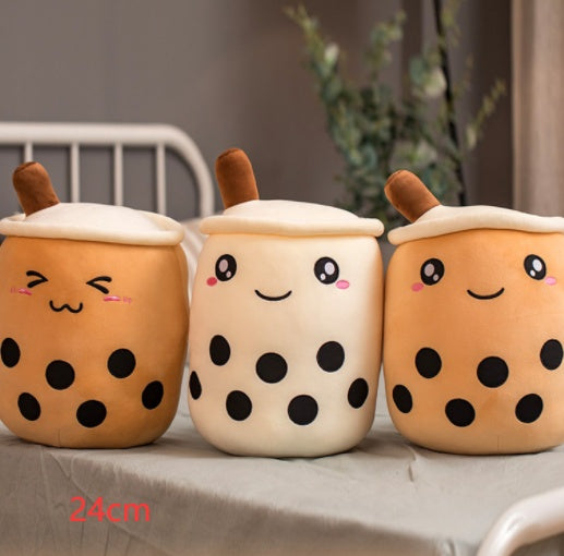 Boba Tea Plush Toy - Cute Strawberry Milk Tea Stuffed Animal Pillow Cushion for Kids