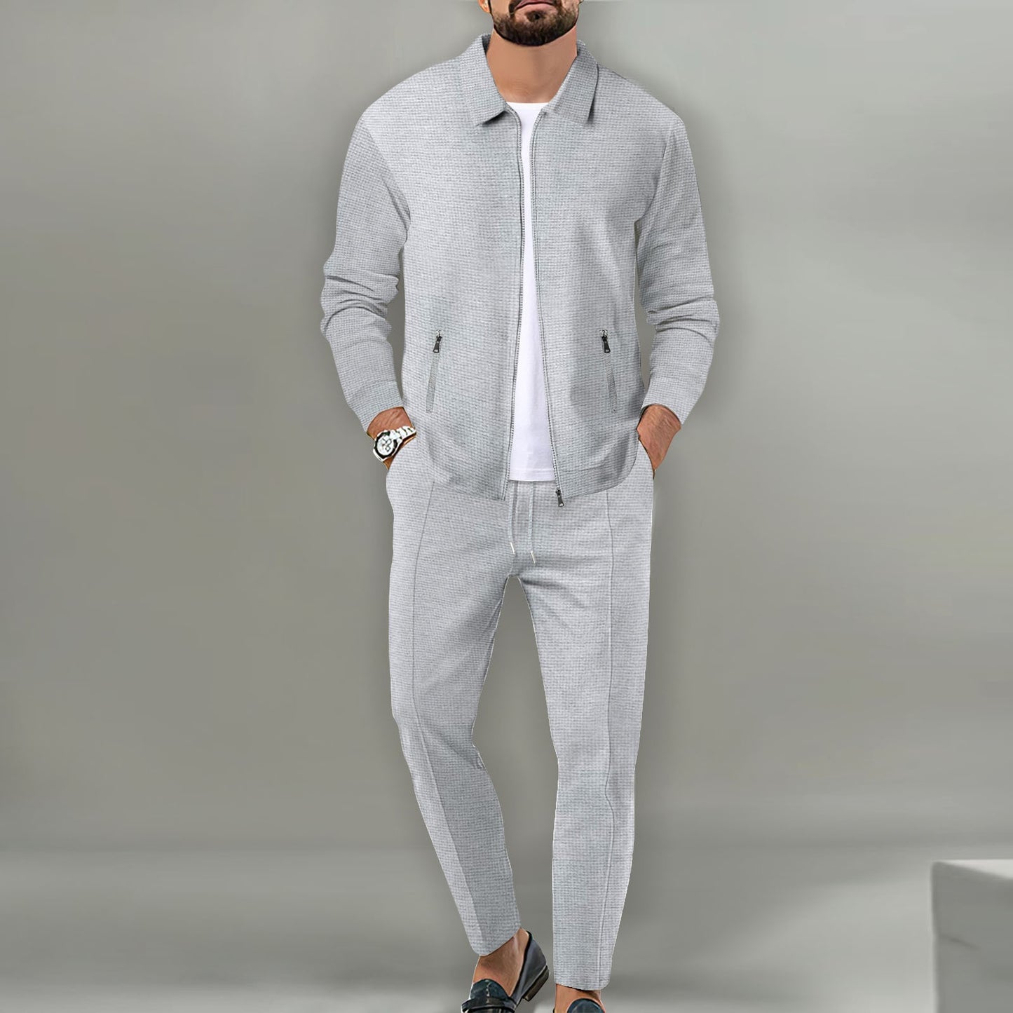 Men's Spring Autumn Zipper Cardigan Suit - Slim Fit Lapel Jacket & Pants Set