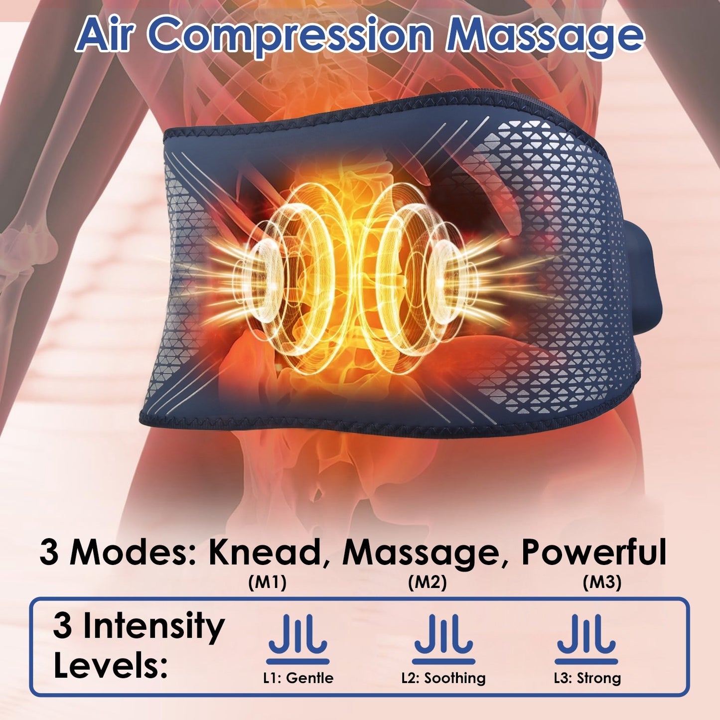 1Pc Lower Back Massager Heating Pad Cordless Heating Pad With Air Compression Vibration For Back Belly Waist Shoulder Pain Relief