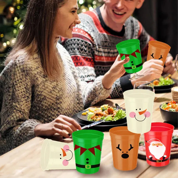 12 Pcs Christmas Drink Cups 4 Styles Patterns Santa Claus Snowman Elk Coffee Cup For Christmas New Year Holiday Party Favors Coffee Wine Cold Drinks Supplies
