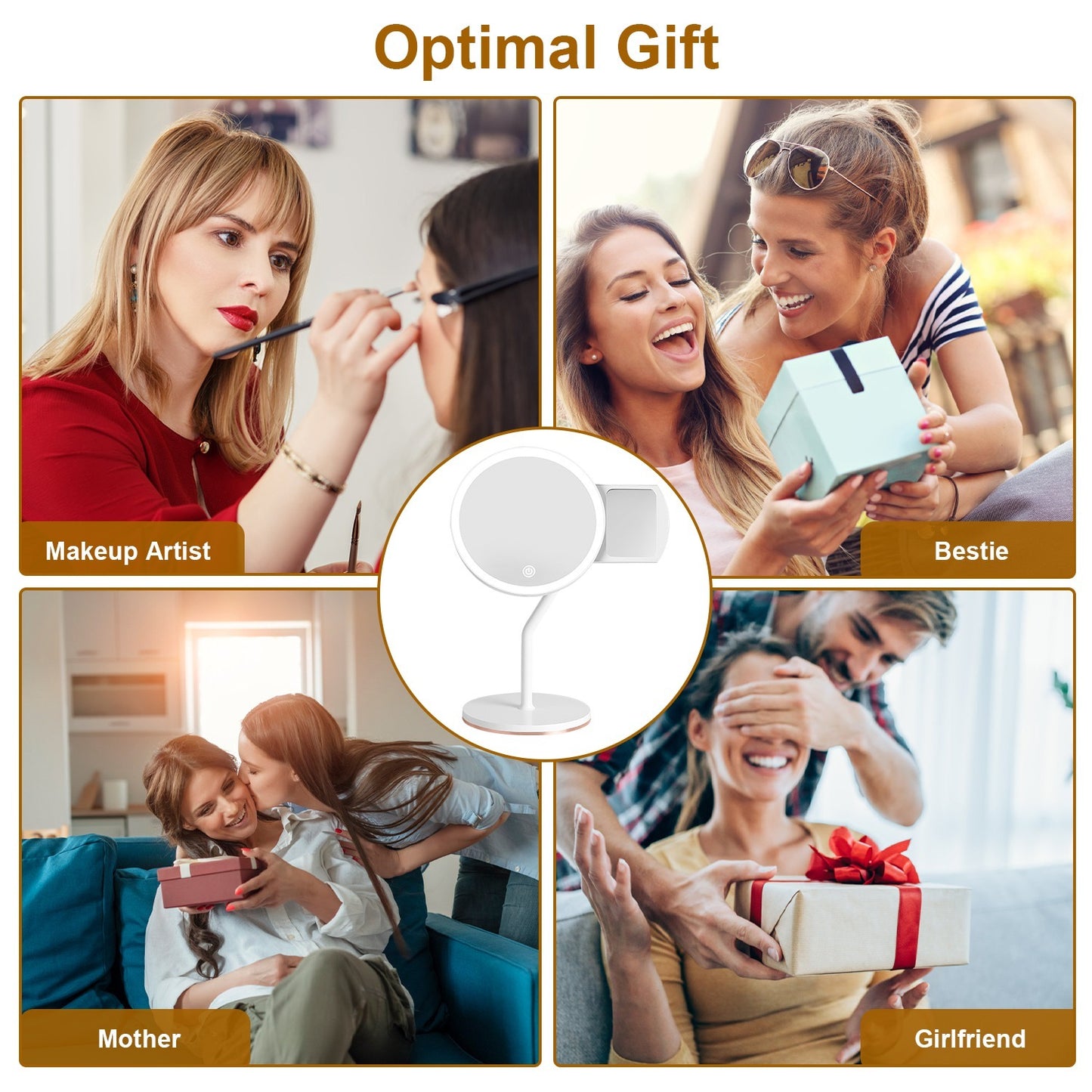 1Pc 7.48In 5X Magnifying Lighted Makeup Mirror Dimmable Magnification Mirror With Lights Lighted Vanity Mirror With 3 Light Colors