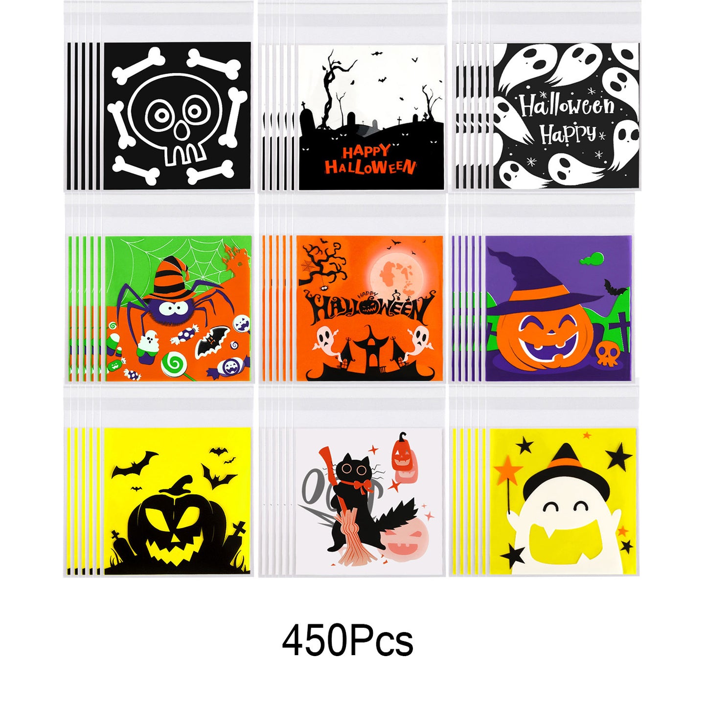 Halloween Cellophane Treat Bags - 450 Pcs Self-Sealing Candy Bags