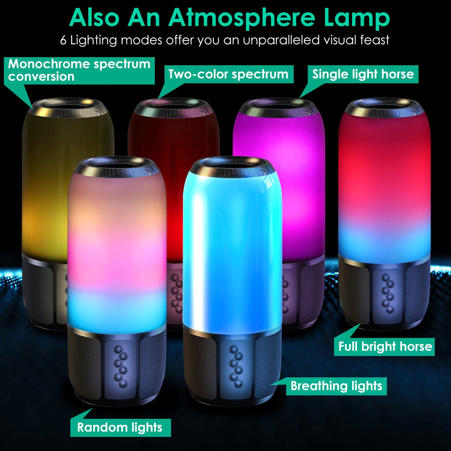 1Pc Wireless Portable Speaker Loud Stereo Speaker With 6 Color Changing Lights Radio Party TWS Speaker For Home Outdoor Travelling