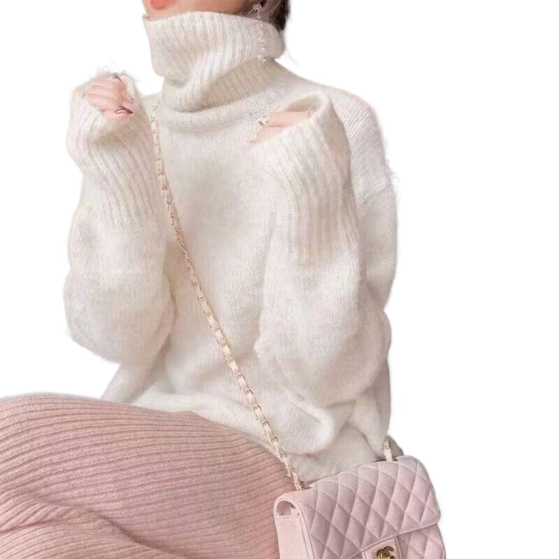 Mohair Turtleneck Sweater ? Soft Knit Pullover in Solid Color for Women