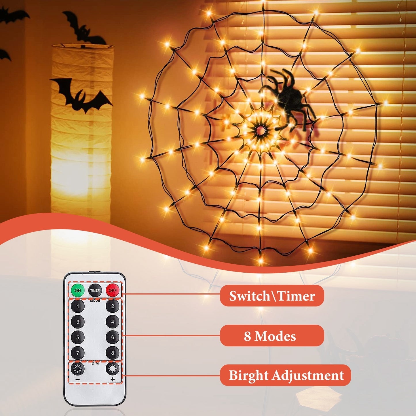 3.28ft Spider Web Light - 70 LED Battery Powered with Remote Control