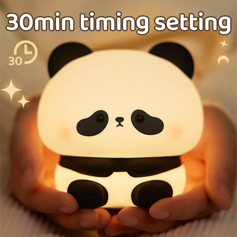 Panda LED Night Light - Cute Silicone USB Rechargeable Touch Lamp with Timing for Children