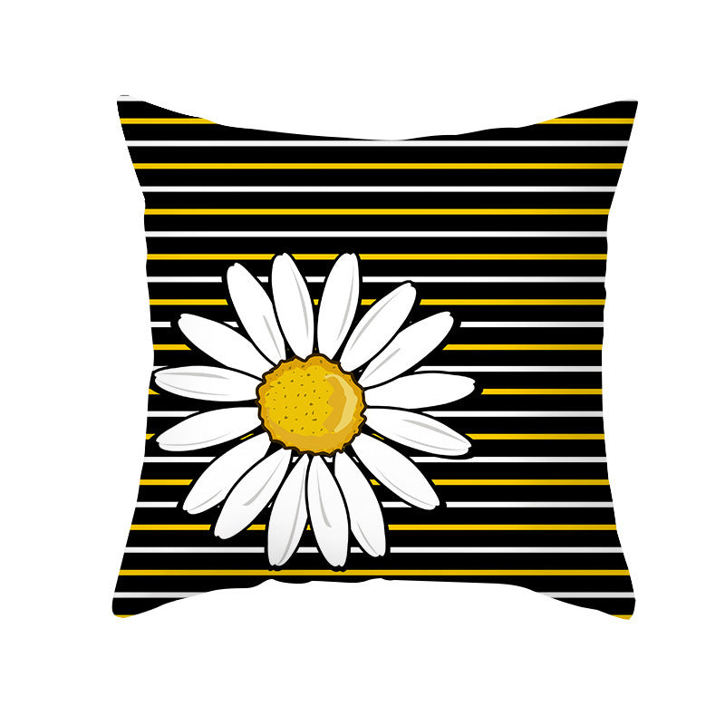 Modern Yellow Daisy Flower Cushion Cover - Creative Letter Print Pillow Case for Home
