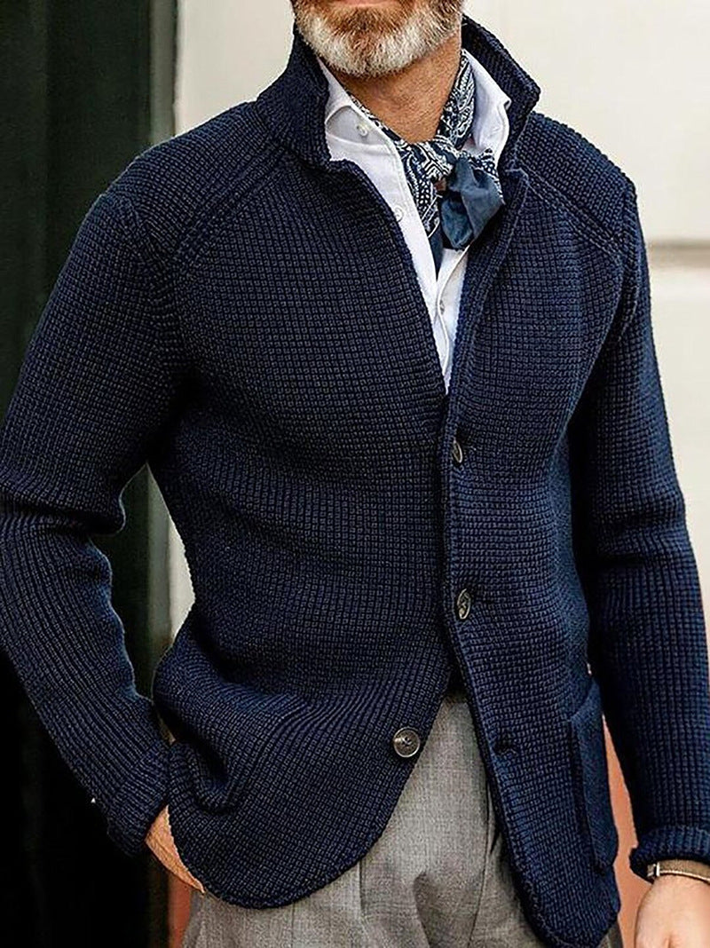 Men's Stand Up Collar Cardigan - Knitted Jacket with Modern Style