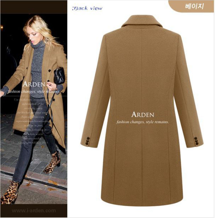 Women's Double-Breasted Woolen Coat - Long Winter Outerwear