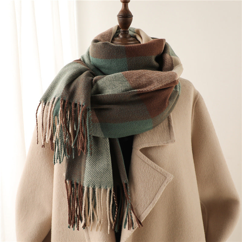 Korean Style Contrast Color Artificial Cashmere Scarf - Women's New Winter Scarf