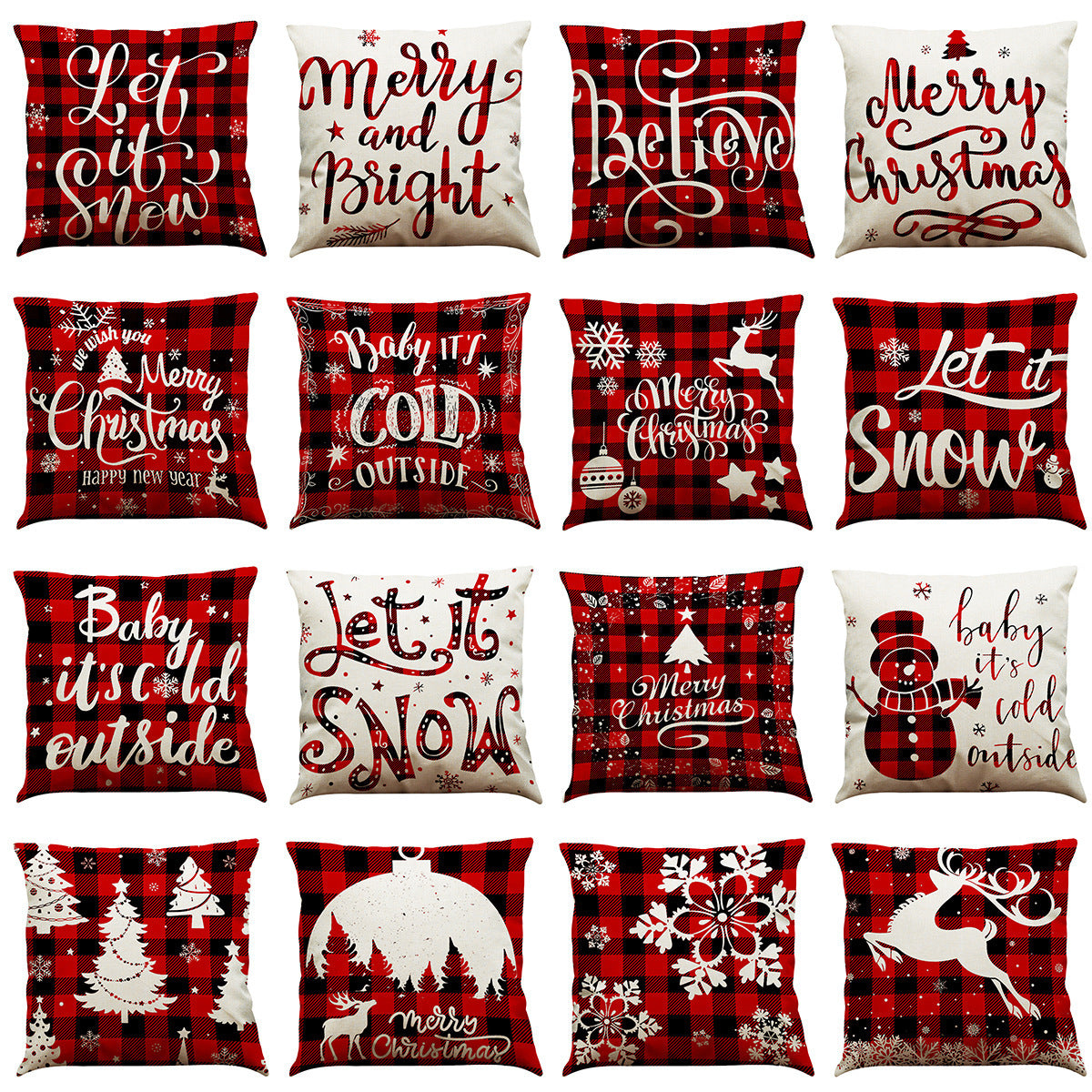 Christmas Cotton Linen Sofa Car Cushion Pillowcase