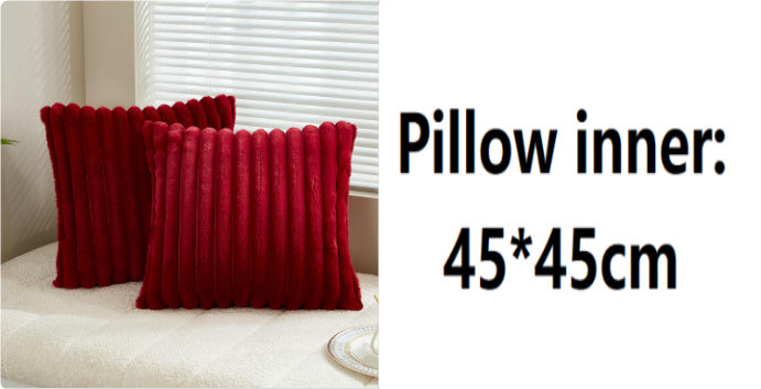 Rabbit Fur Solid Color Vertical Bar Plush Square Cushion Cover