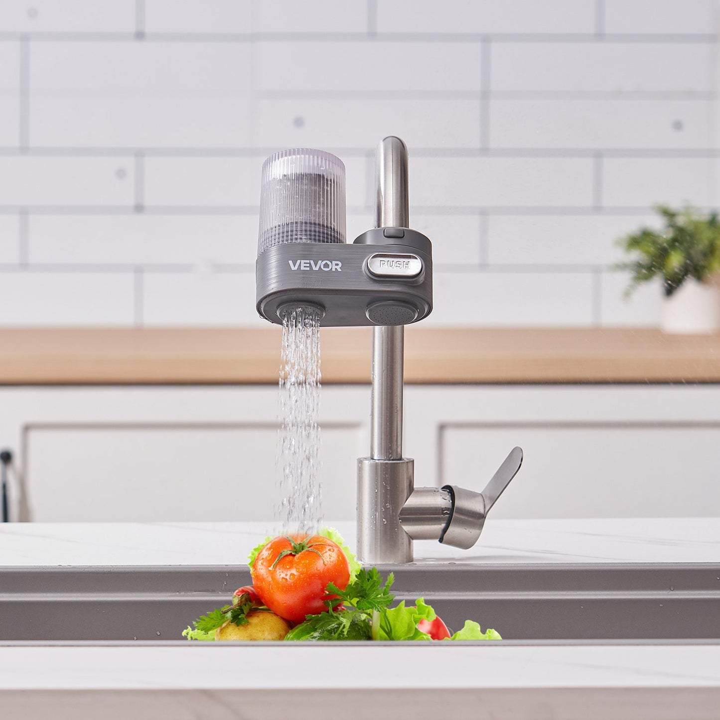 Faucet Mount Water Filter Sink Water Purifier For Kitchen Vertical Gray