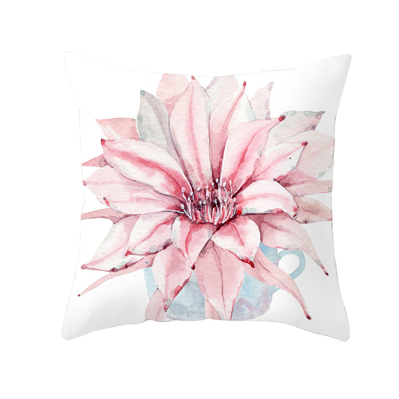 Watercolor Cactus Flowers Green Succulents Cushion Cover