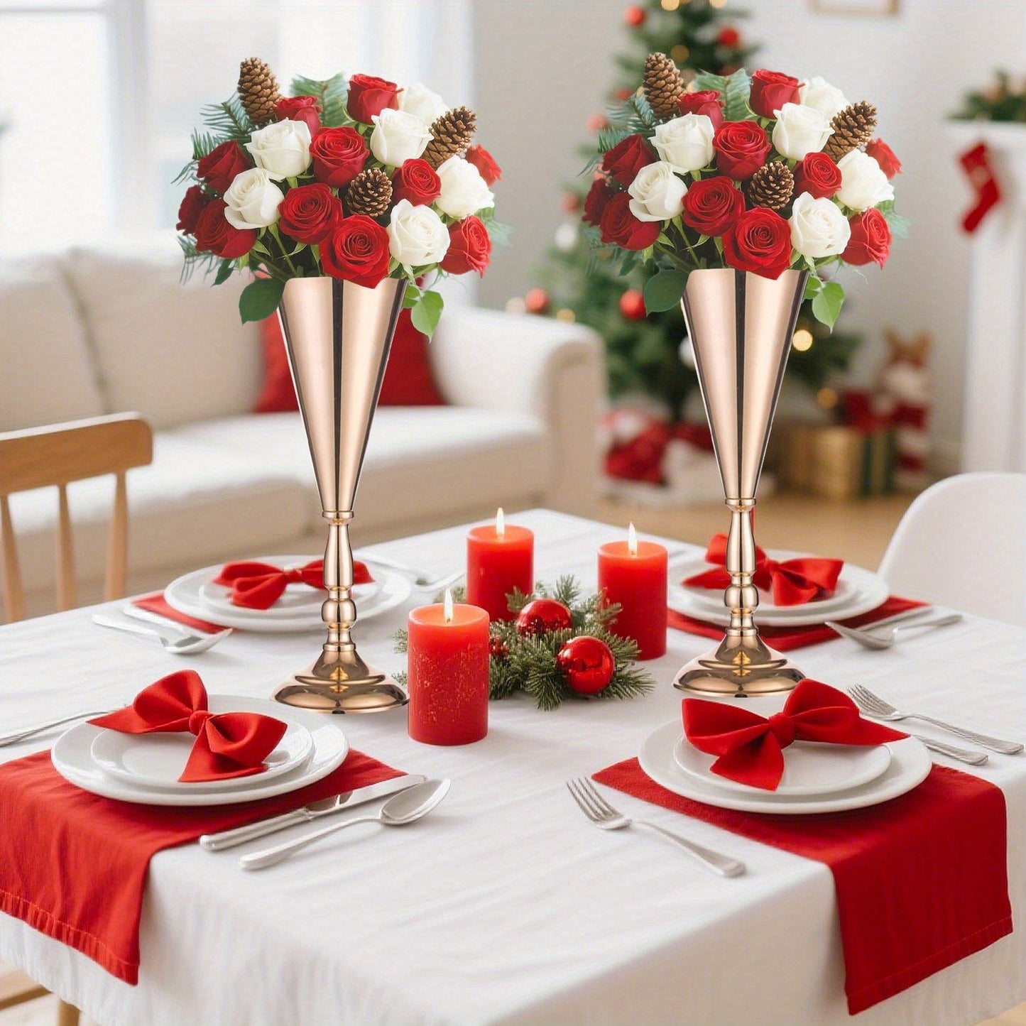 Golden Vase Flower Wedding Centerpieces For Tables 14 In Tall Flower Display Stand Wedding Metal Flower Arrangement Stand Trumpet Vase Tabletop Stand For Home Anniversary Ceremony Party