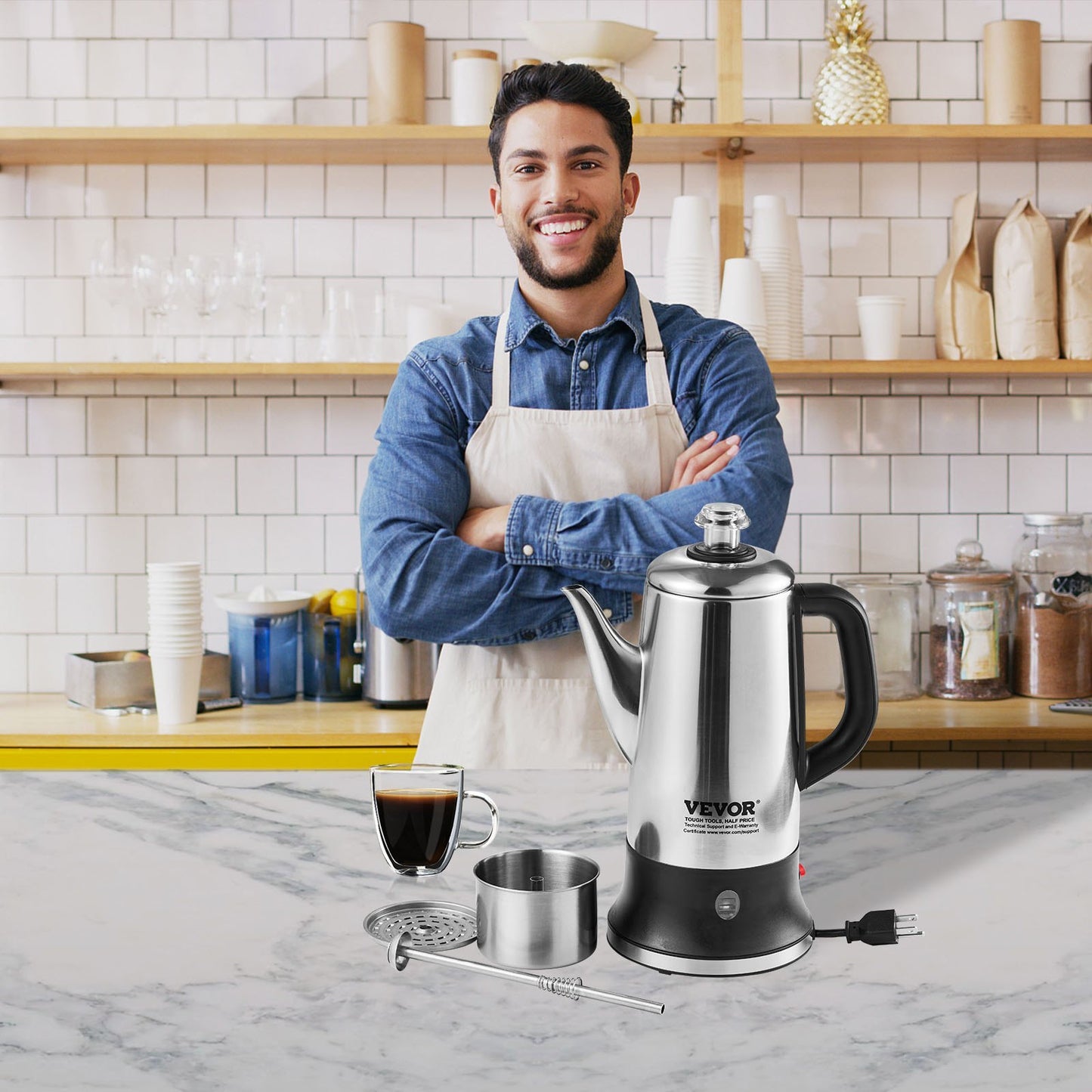 12-Cup Electric Percolator Coffee Pot - Stainless Steel with Keep Warm Function
