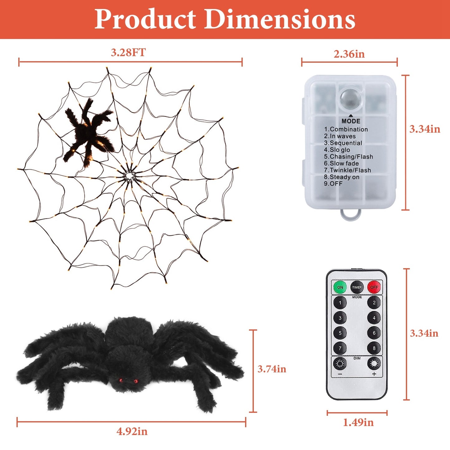 3.28ft Spider Web Light - 70 LED Battery Powered with Remote Control