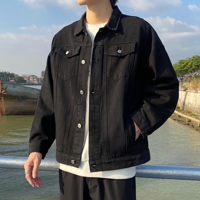 Men's Washed Denim Jacket - Loose Fit with Multiple Pockets