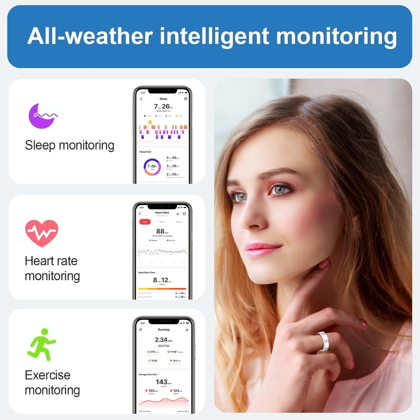 2025 New Smart Ring For Women Luxury Elegant Diamond Ring With Visible Tech Core Heart Rate Sleep Tracker Fitness Health Monitor IP68 Waterproof  Compatible