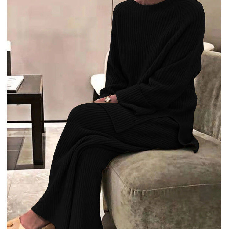 Women's Knit Casual Two-Piece Set - Knitted Sweater and Pants Outfit