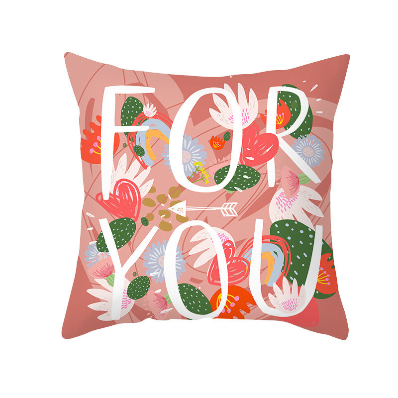 Valentine's Day Peach Skin Printed Cushion Cover - Romantic Living Room Bedroom Decoration