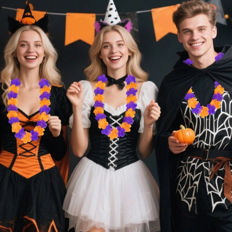 Halloween Flower Chain Garlands - 24 Pcs Orange Purple Black Party Decorations