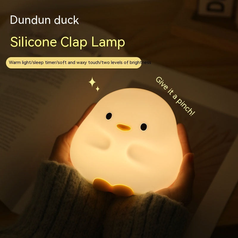 Cute Duck LED Night Lamp - Cartoon Silicone USB Rechargeable Sleeping Light with Touch Sensor Timing