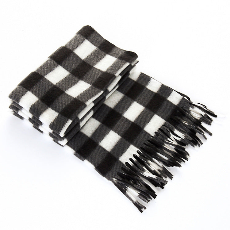Unisex Black & White Plaid Thermal Scarf - Plus Size Winter Wrap