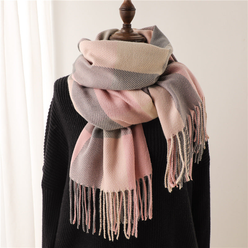 Korean Style Contrast Color Artificial Cashmere Scarf - Women's New Winter Scarf