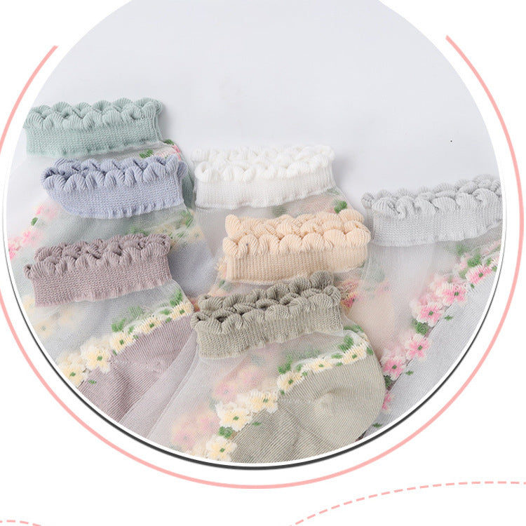 Women's Thin Spun Glass Lace Crystal Boat Socks - Delicate No-Show Socks
