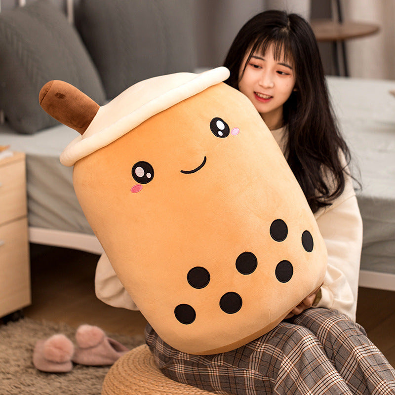 Boba Tea Plush Toy - Cute Strawberry Milk Tea Stuffed Animal Pillow Cushion for Kids