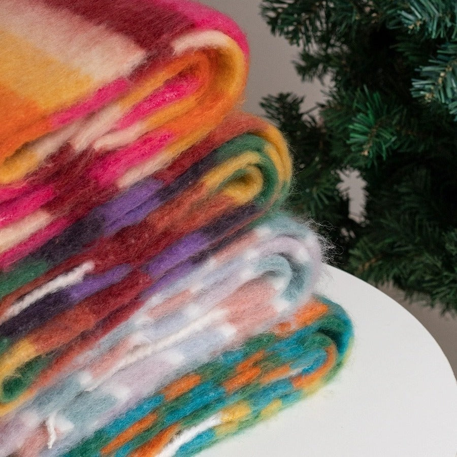 Rainbow Dopamine Mohair Tassel Scarf - Mood-Boosting Colorful Wrap