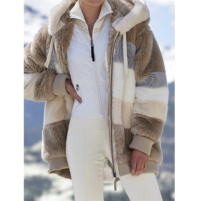 Women's Multicolor Patchwork Hooded Short Jacket - Fashion Outerwear