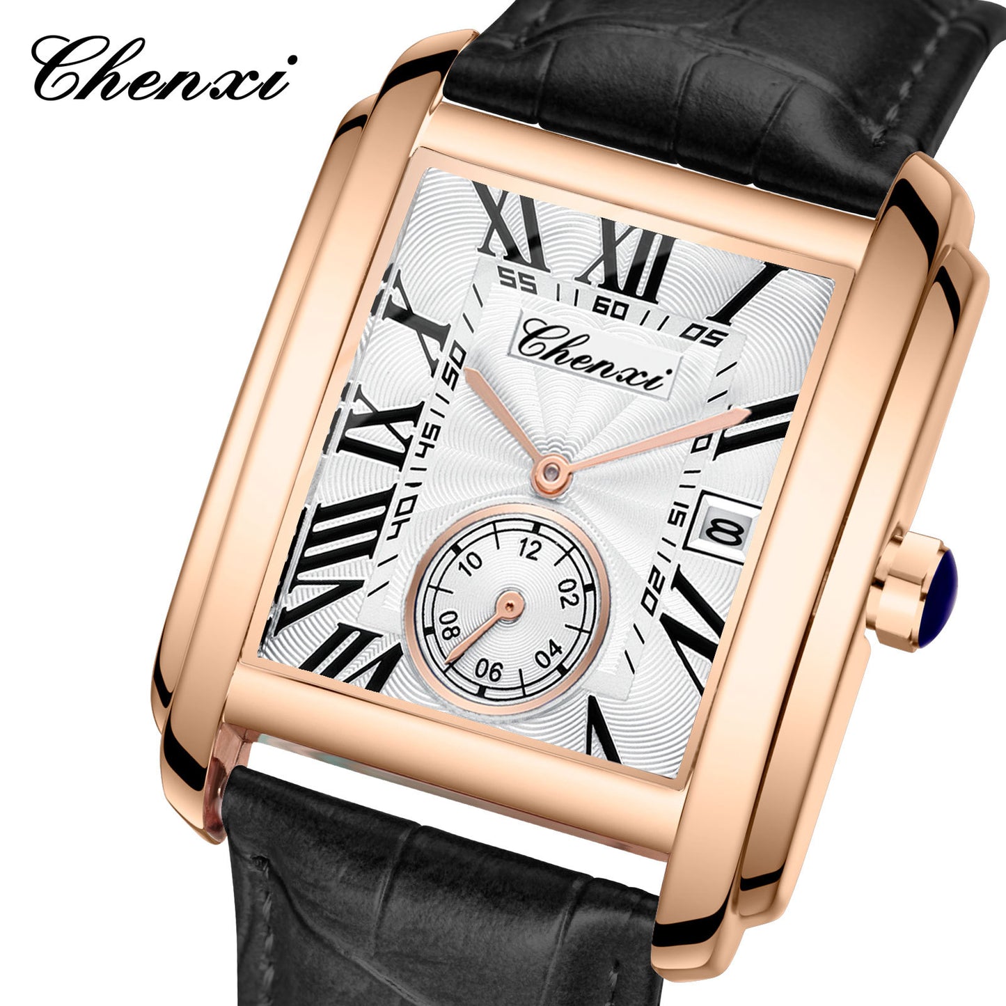 Men's Square Quartz Watch - Dawn Brand Direct Belt Timepiece