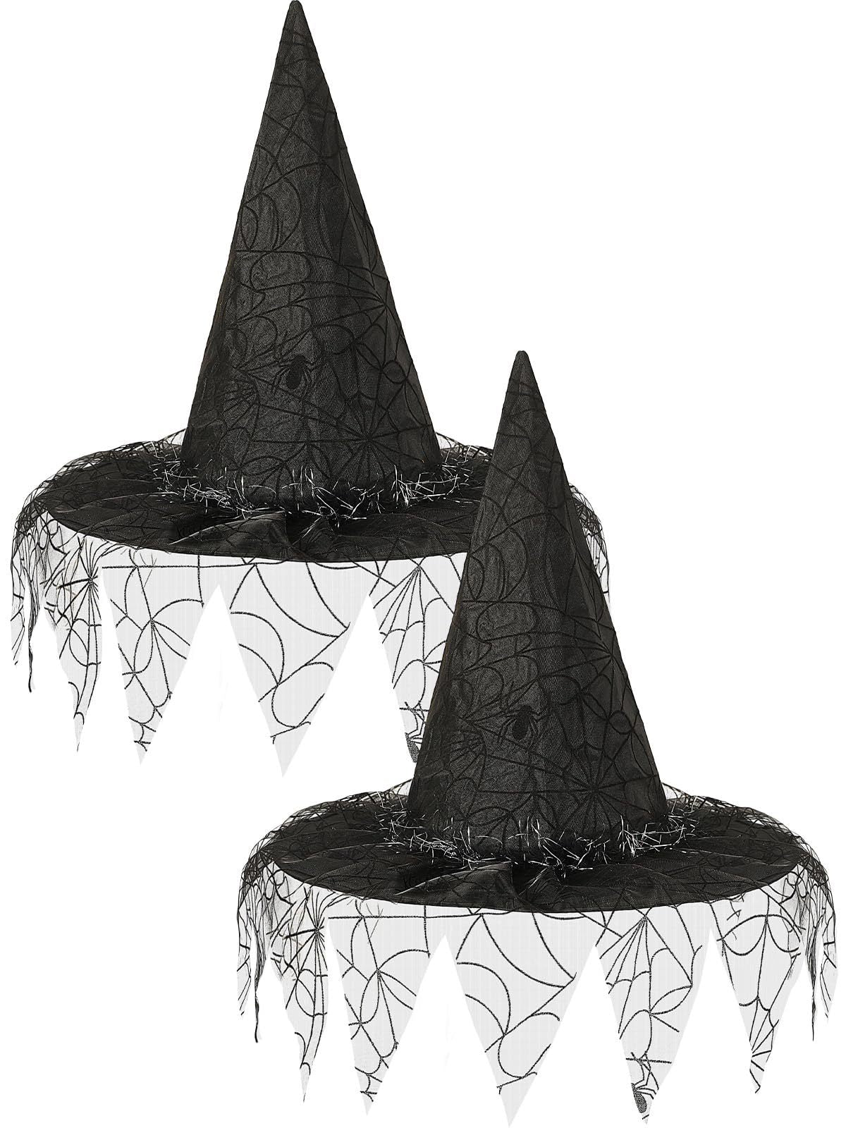Halloween Witch Hats - 2 Pcs Black Foldable Pointed Caps for Women