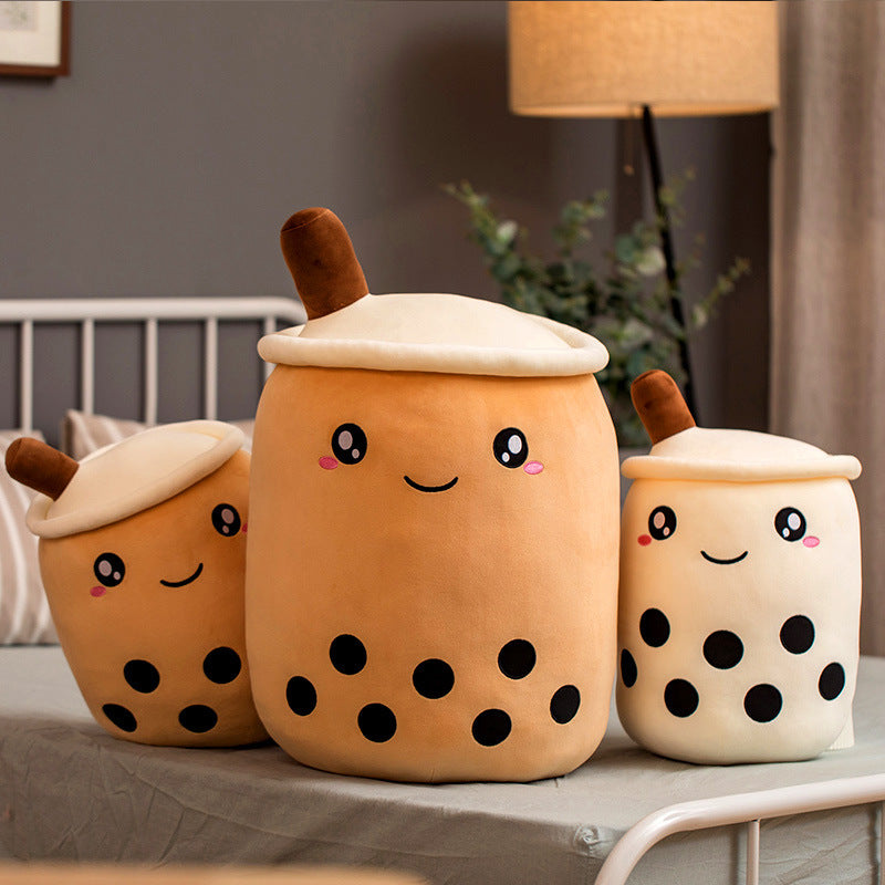 Boba Tea Plush Toy - Cute Strawberry Milk Tea Stuffed Animal Pillow Cushion for Kids