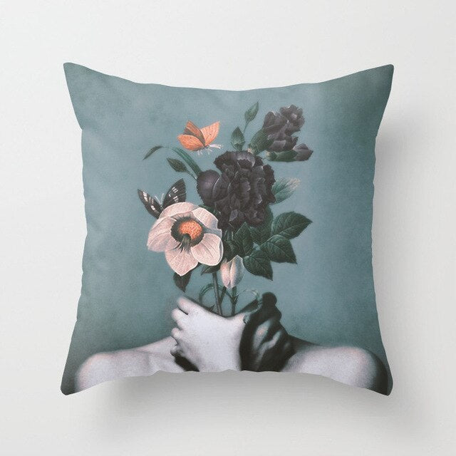 Abstract Print Flower Lady Cushion Cover - Artistic Pillow Cases for Modern Home Decor