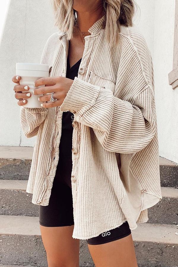 Women's Patchwork Irregular Shirt Jacket - Loose Long Sleeve Top