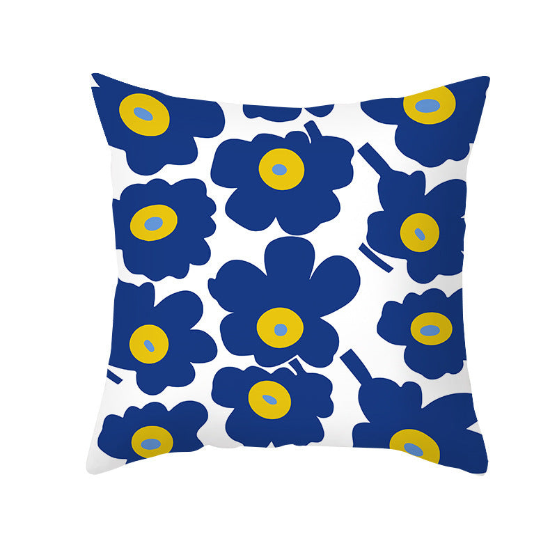 Ins Blue Abstract Super Soft Printing Pillowcase - Retro Art Sofa Cushion for Modern Home