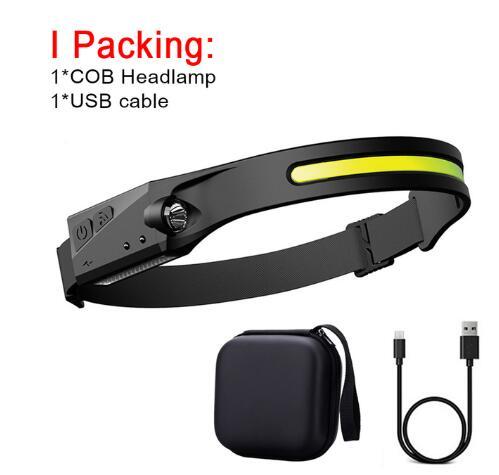 COB LED Rechargeable Headlamp - 350 Lumens Wave Sensor Waterproof Headlight for Camping & Outdoor