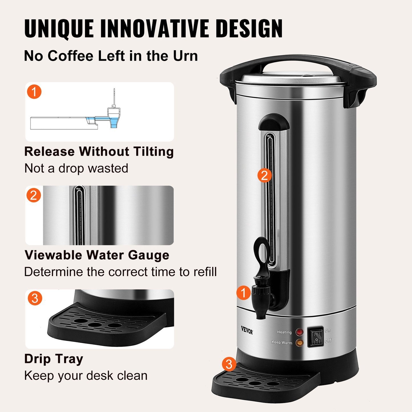 VEVOR Commercial Coffee Urn - 110 Cup Large Stainless Steel Dispenser