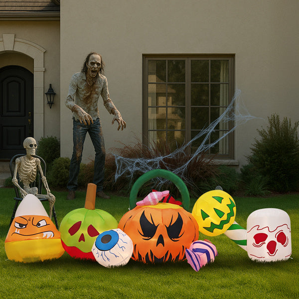 8ft Halloween Inflatables - Pumpkins Eyeball Candy with Built-in LEDs
