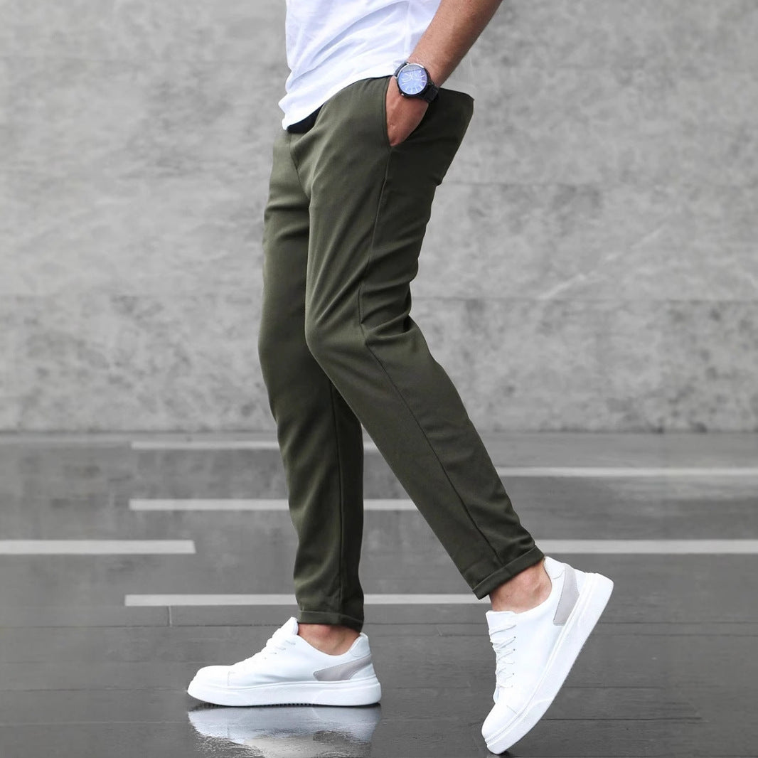 Men's Casual Drawstring Pants with Pockets - Slim Fit Straight Leg Trousers