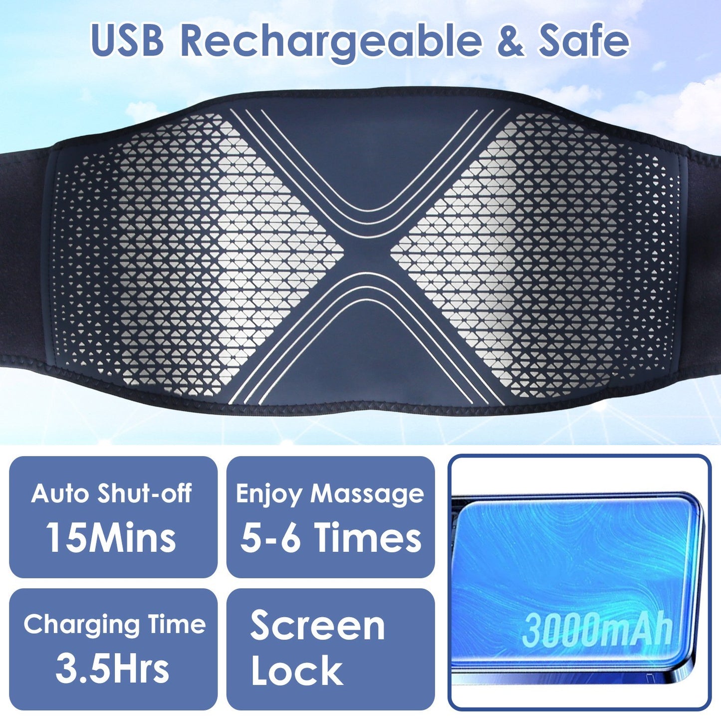 1Pc Lower Back Massager Heating Pad Cordless Heating Pad With Air Compression Vibration For Back Belly Waist Shoulder Pain Relief