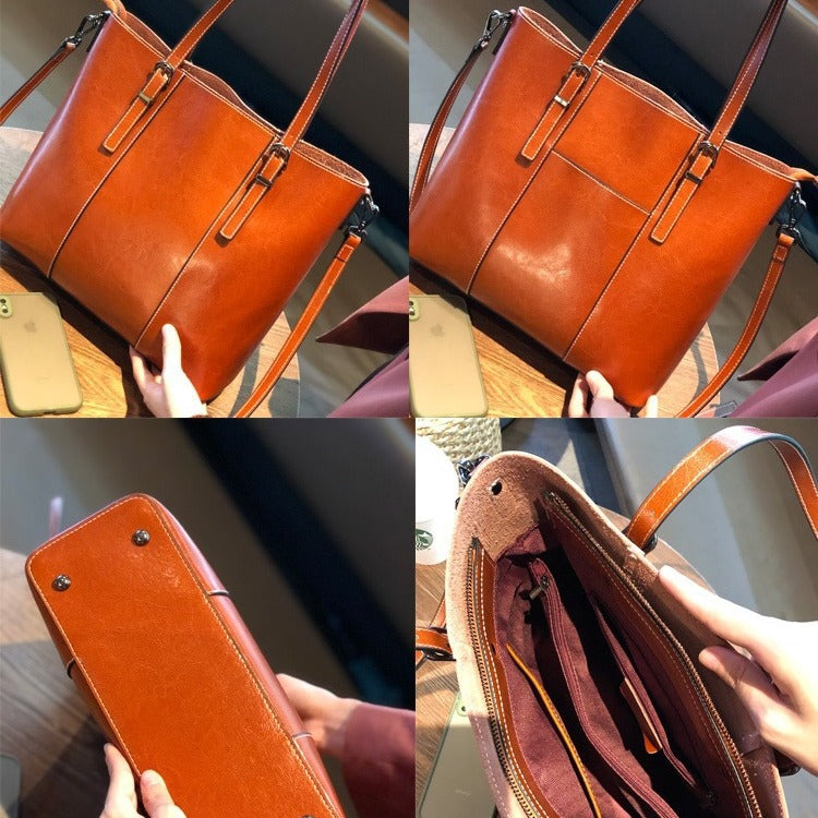 Big Bag Genuine Leather Capacity Cowhide Messenger Bag Female Hand-held Tote