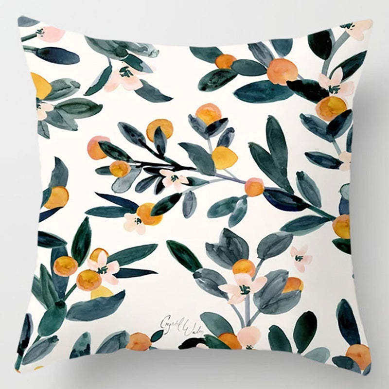 Floral Plant Pattern Cushion Cover - Botanical Bedroom Decor Throw Pillow Case
