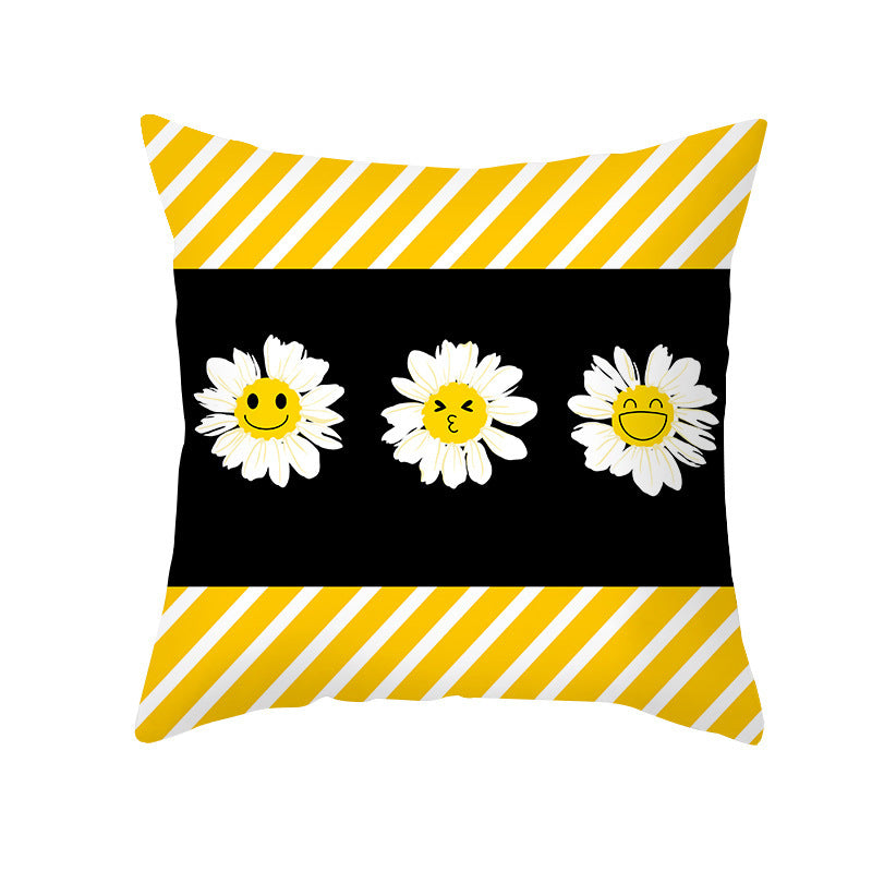 Modern Yellow Daisy Flower Cushion Cover - Creative Letter Print Pillow Case for Home