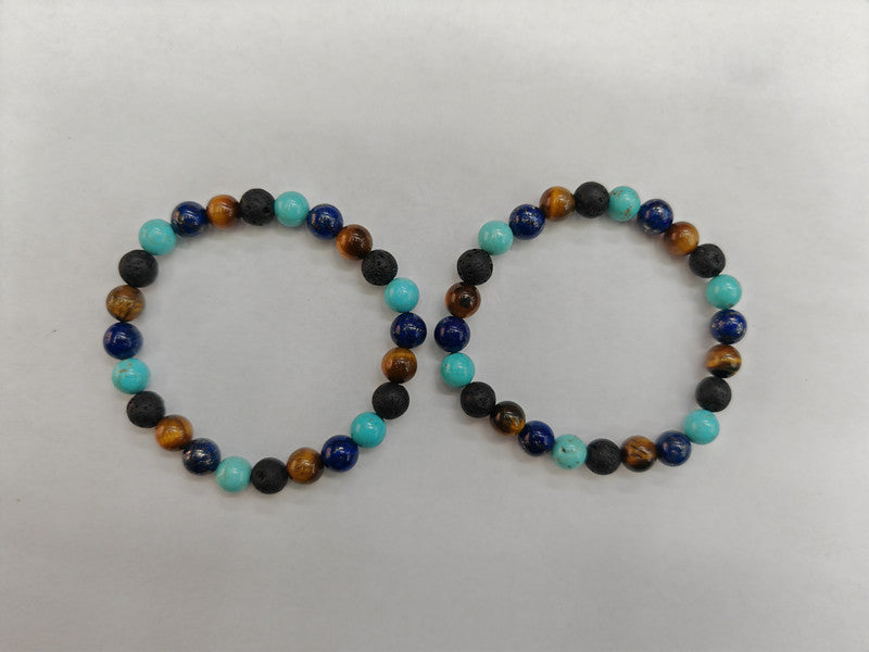 Tiger Eye Volcano Stone Orchid Pine Matte Blue Gold Stone Bracelet