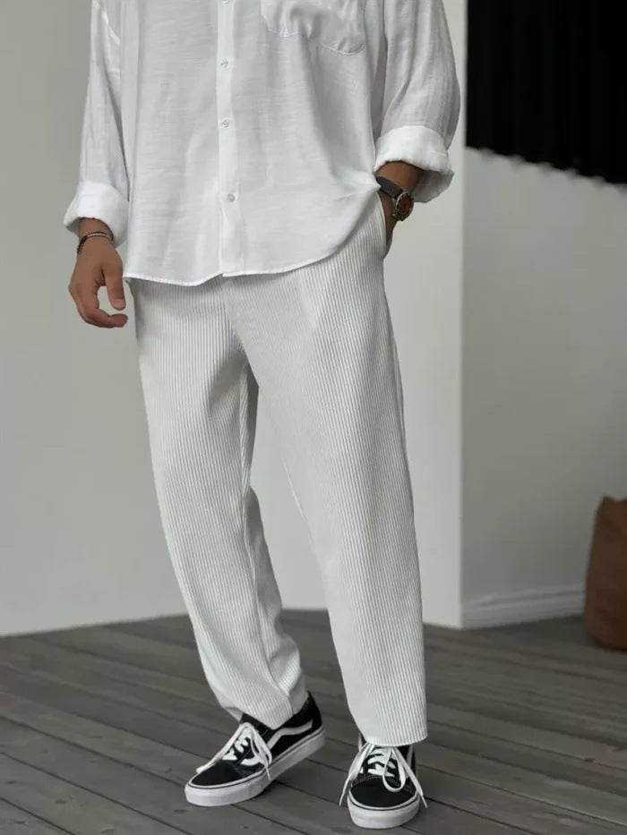 Men's Loose Straight Sports Casual Pants - Comfortable Striped Athletic Wear